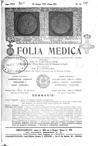 Folia medica periodico trimensile di patologia e clinica medica