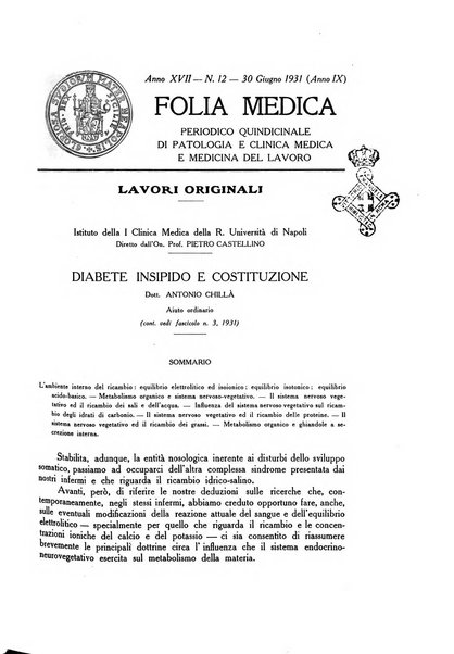 Folia medica periodico trimensile di patologia e clinica medica