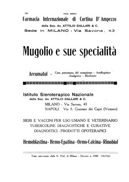 Folia medica periodico trimensile di patologia e clinica medica