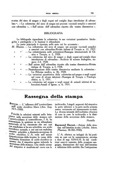 Folia medica periodico trimensile di patologia e clinica medica