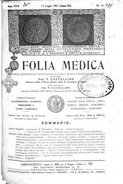 Folia medica periodico trimensile di patologia e clinica medica