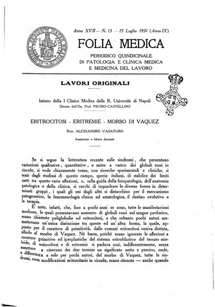 Folia medica periodico trimensile di patologia e clinica medica