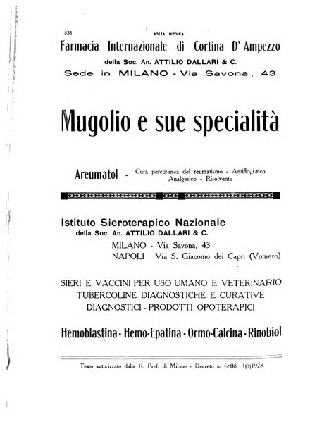 Folia medica periodico trimensile di patologia e clinica medica