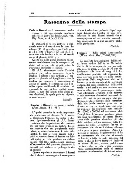 Folia medica periodico trimensile di patologia e clinica medica