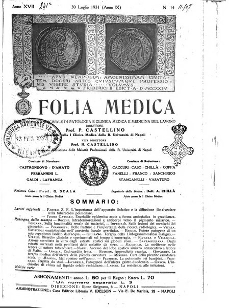 Folia medica periodico trimensile di patologia e clinica medica