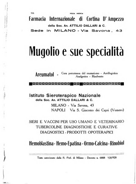 Folia medica periodico trimensile di patologia e clinica medica