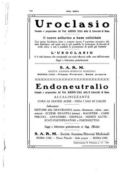 Folia medica periodico trimensile di patologia e clinica medica