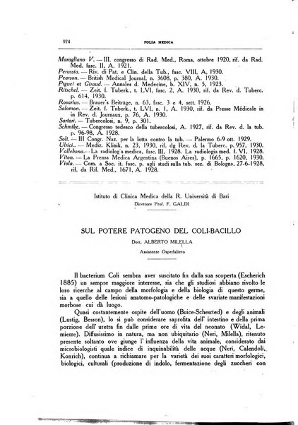 Folia medica periodico trimensile di patologia e clinica medica