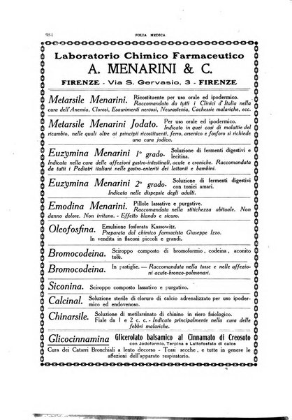 Folia medica periodico trimensile di patologia e clinica medica