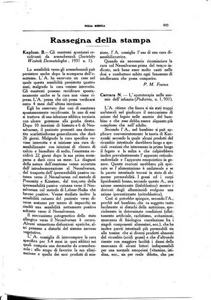 Folia medica periodico trimensile di patologia e clinica medica