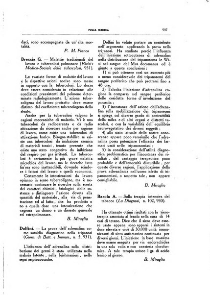 Folia medica periodico trimensile di patologia e clinica medica