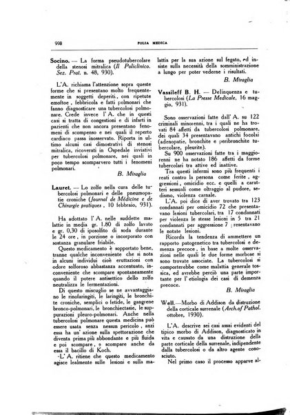 Folia medica periodico trimensile di patologia e clinica medica