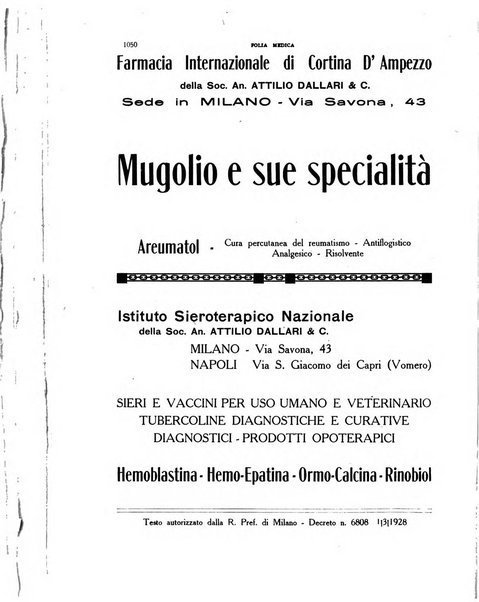 Folia medica periodico trimensile di patologia e clinica medica