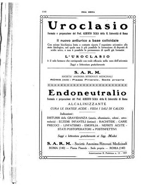 Folia medica periodico trimensile di patologia e clinica medica