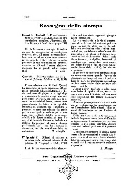 Folia medica periodico trimensile di patologia e clinica medica