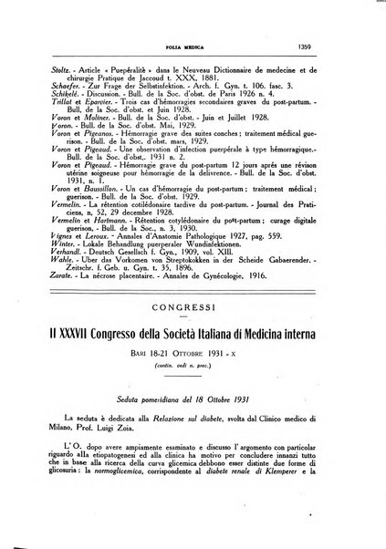 Folia medica periodico trimensile di patologia e clinica medica