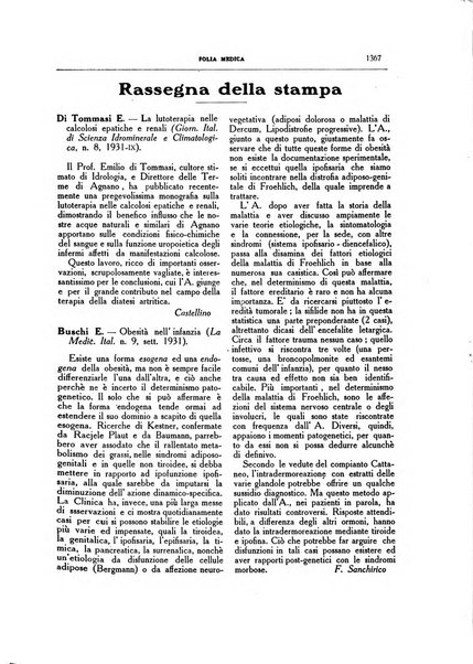 Folia medica periodico trimensile di patologia e clinica medica