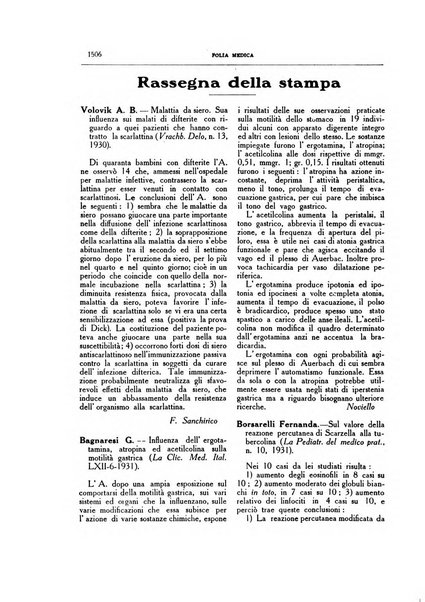 Folia medica periodico trimensile di patologia e clinica medica