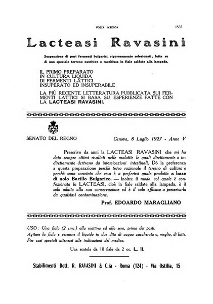 Folia medica periodico trimensile di patologia e clinica medica