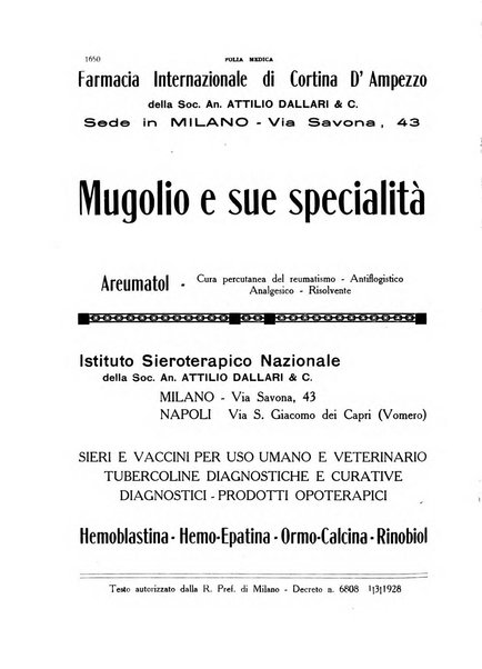 Folia medica periodico trimensile di patologia e clinica medica