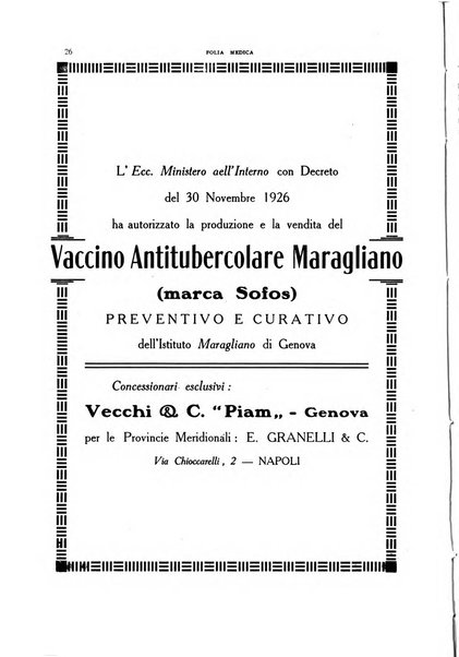 Folia medica periodico trimensile di patologia e clinica medica