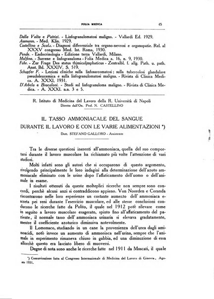 Folia medica periodico trimensile di patologia e clinica medica