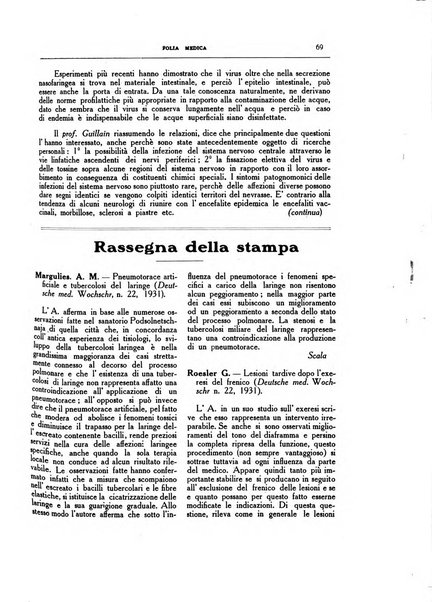 Folia medica periodico trimensile di patologia e clinica medica