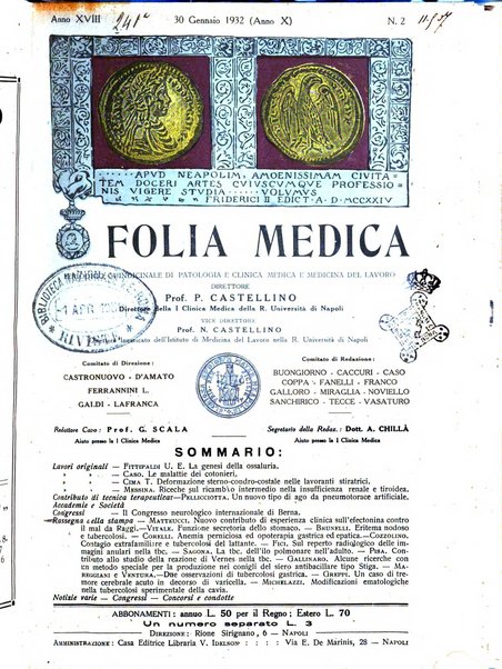 Folia medica periodico trimensile di patologia e clinica medica