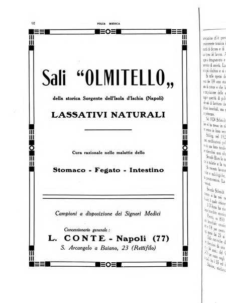 Folia medica periodico trimensile di patologia e clinica medica