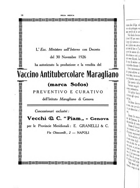 Folia medica periodico trimensile di patologia e clinica medica