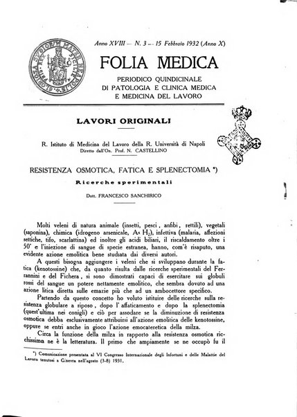 Folia medica periodico trimensile di patologia e clinica medica