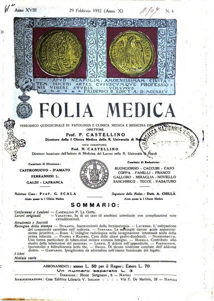 Folia medica periodico trimensile di patologia e clinica medica