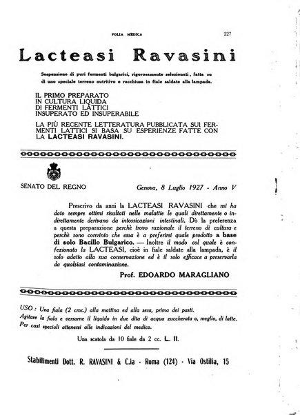 Folia medica periodico trimensile di patologia e clinica medica