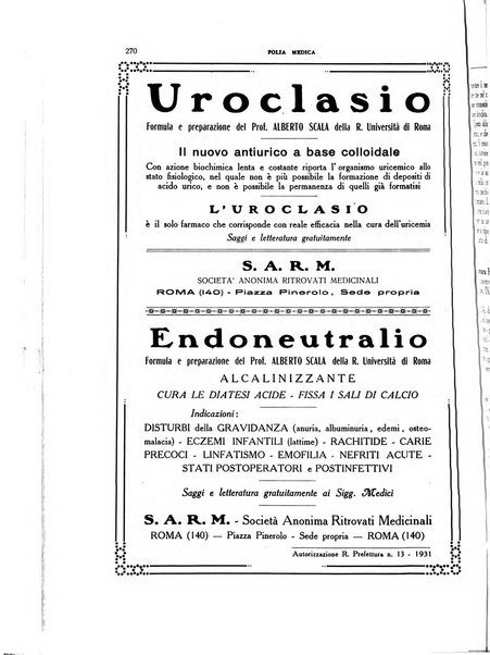 Folia medica periodico trimensile di patologia e clinica medica