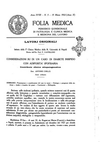 Folia medica periodico trimensile di patologia e clinica medica