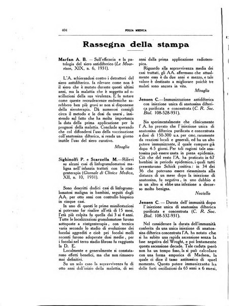 Folia medica periodico trimensile di patologia e clinica medica