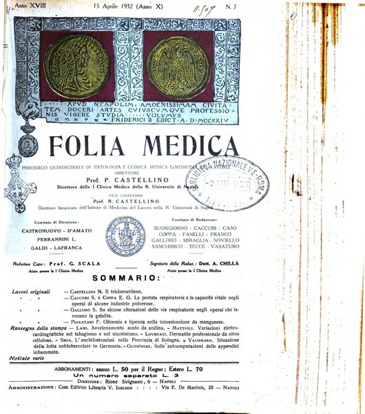 Folia medica periodico trimensile di patologia e clinica medica