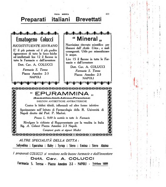 Folia medica periodico trimensile di patologia e clinica medica