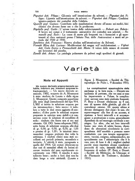 Folia medica periodico trimensile di patologia e clinica medica