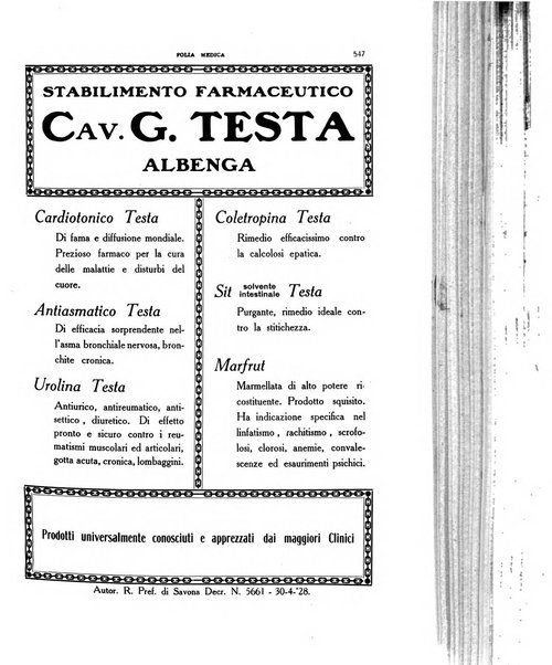 Folia medica periodico trimensile di patologia e clinica medica