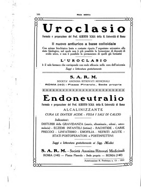 Folia medica periodico trimensile di patologia e clinica medica