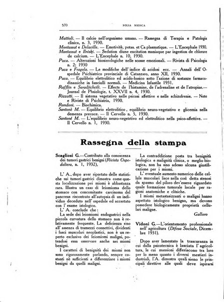 Folia medica periodico trimensile di patologia e clinica medica