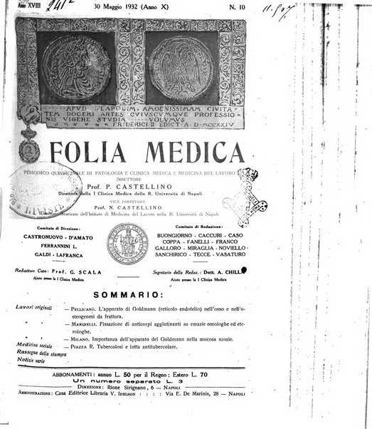 Folia medica periodico trimensile di patologia e clinica medica