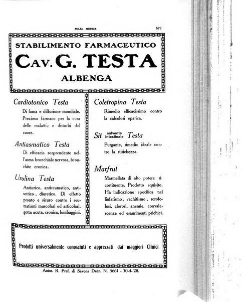 Folia medica periodico trimensile di patologia e clinica medica