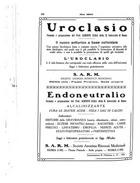 Folia medica periodico trimensile di patologia e clinica medica