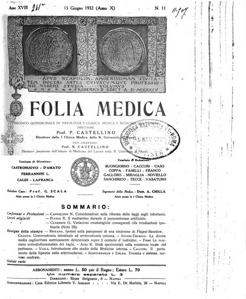 Folia medica periodico trimensile di patologia e clinica medica