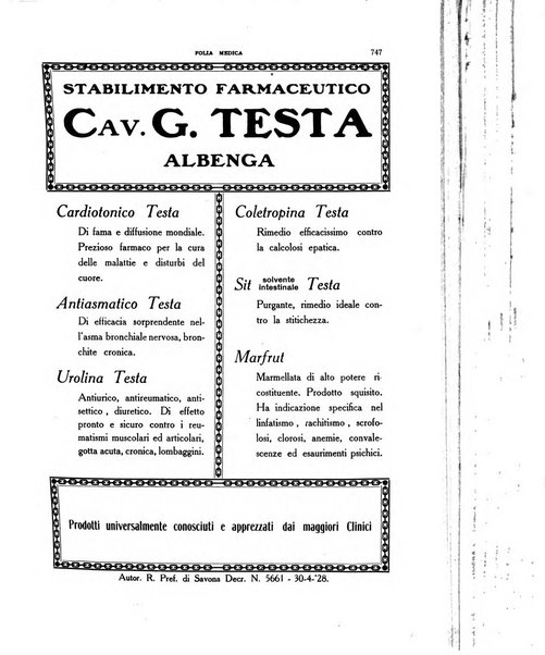 Folia medica periodico trimensile di patologia e clinica medica