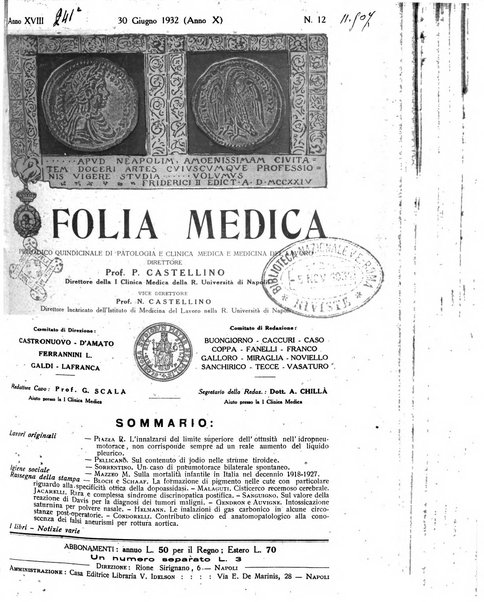 Folia medica periodico trimensile di patologia e clinica medica