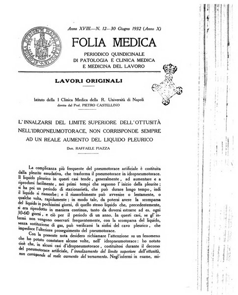 Folia medica periodico trimensile di patologia e clinica medica