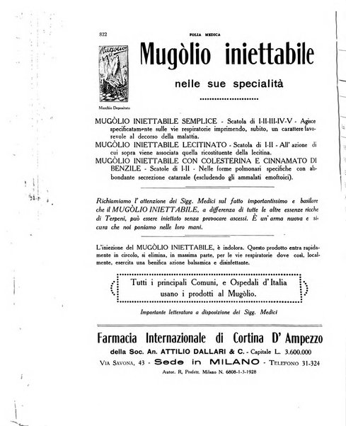 Folia medica periodico trimensile di patologia e clinica medica